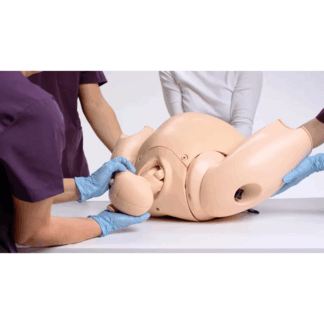 Doğum Simülatörü PROMPT Flex Standart açık ten renkli modeli, obstetrik eğitim için gerçekçi pelvik taban ve bebek modeli ile.